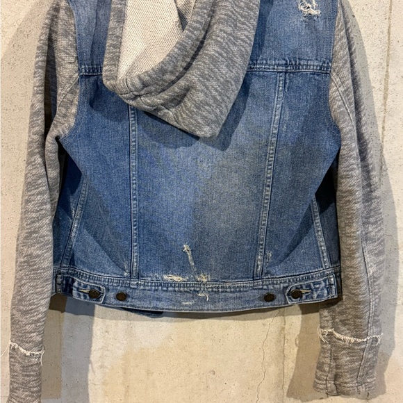 Free People Blue Denim Jacket with Gray Hood - Picture 5 of 7